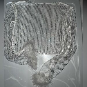 Silver sheer blouse with feather detail